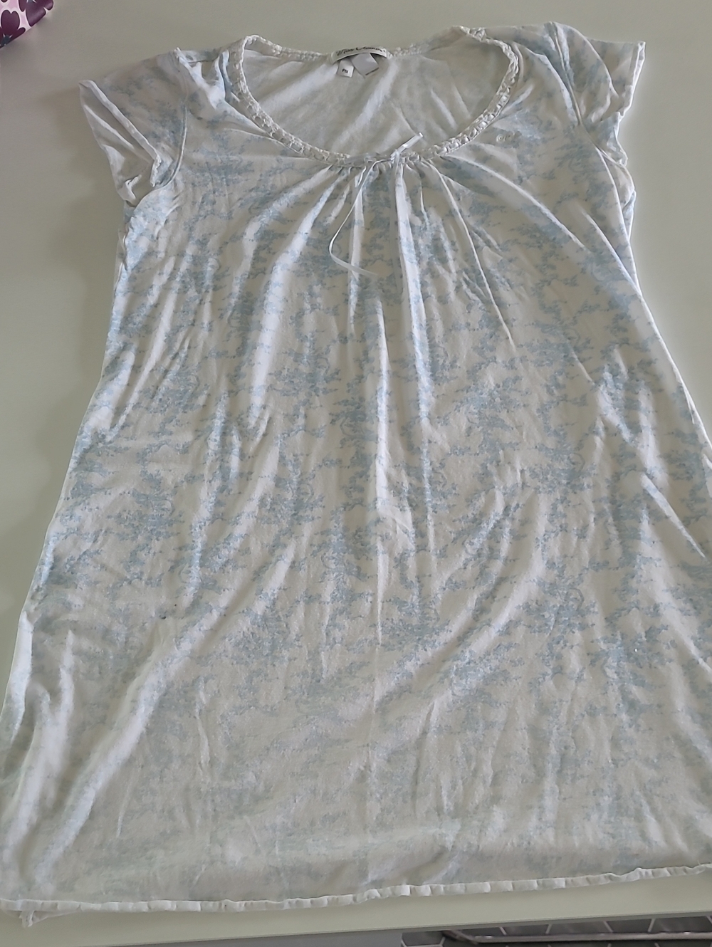 Miss Elaine White and Light Blue Cotton Tie-Front Nightgown